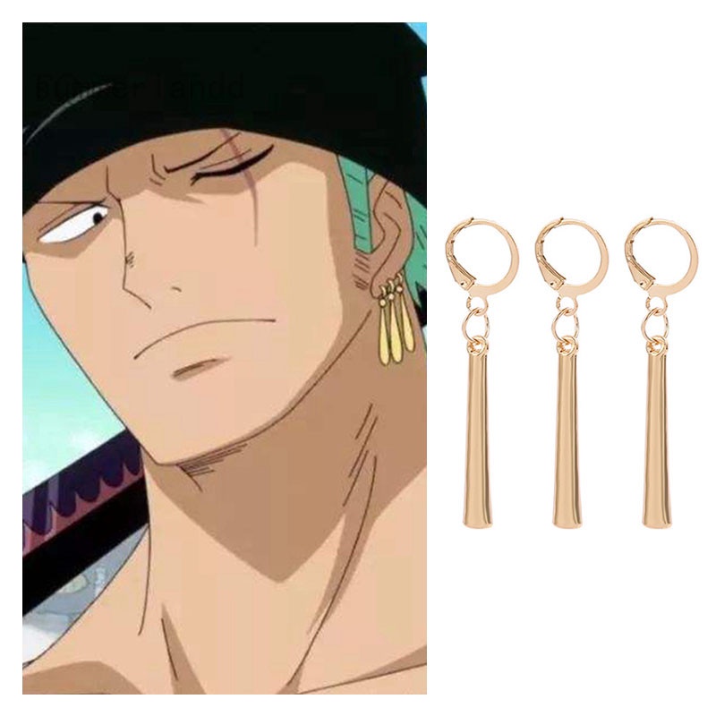 [ACKER] 3Pcs Anime One Piece Roronoa Zoro Empat Jenis Fashion Anting-Anting Klip Telinga Kancing Kait Karena Prop