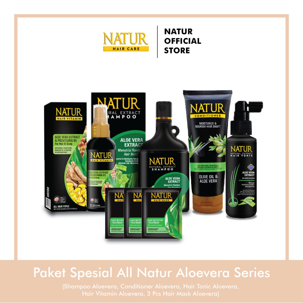 Paket Special All Natur Aloe Vera Series (Shampoo, Hair Vitamin, Hair Tonic, Conditoner, Hair Mask)