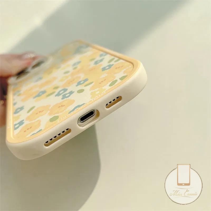 IPHONE Ins Fashion Retro Bunga Kuning Casing Ponsel Kompatibel Untuk Iphone11 7 8 Plus 12 13 11 14 Pro Max X XR XS Max 6 6s 7Plus 8Plus SE 2020 Plus Perlindungan Lensa Oval TPU Lembut Full Cover