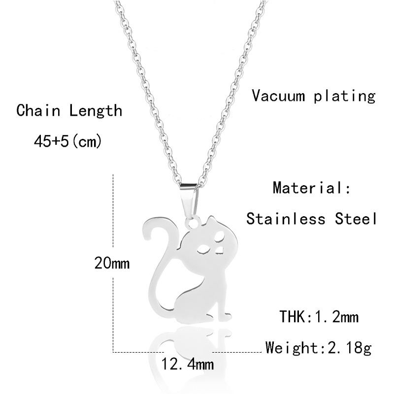 Ornamen hollow kucing liontin kalung stainless steel hewan lucu anak kucing kalung kalung