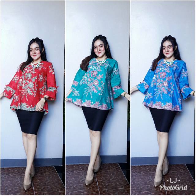 Blus Lonceng Bunga Melati Atasan Batik Modern Kerja Seragam Kantor