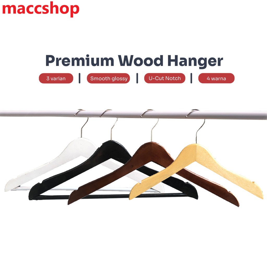 Premium Wood Hanger - Gantungan Baju Kayu Warna Natural - Ada Ukuran Anak dan Dewasa