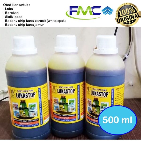 Lukastop 500 ml Obat Ikan Hias Luka Parasit Jamur Karantina Sisik Rusak Sobek Botol Besar Original Perawatan Cupang Guppy Arwana Louhan Koi Koki Discus Chana dan lain lain Kebutuhan Aquarium Aquatic