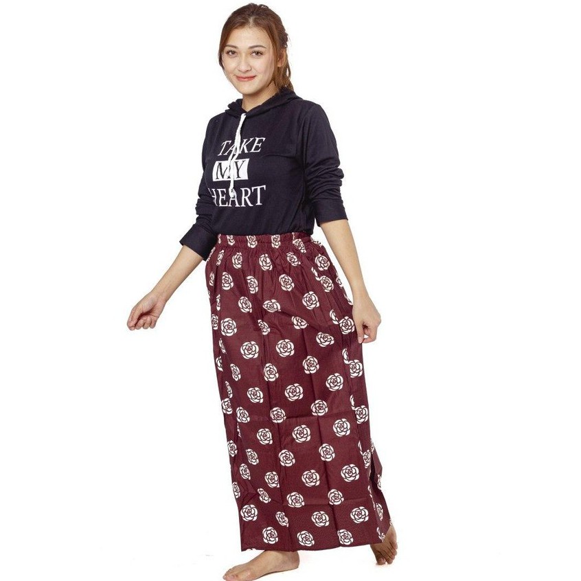 IZANY Rok Wolfis Panjang Banyak Motif-ROSE WHITE ON BROWN