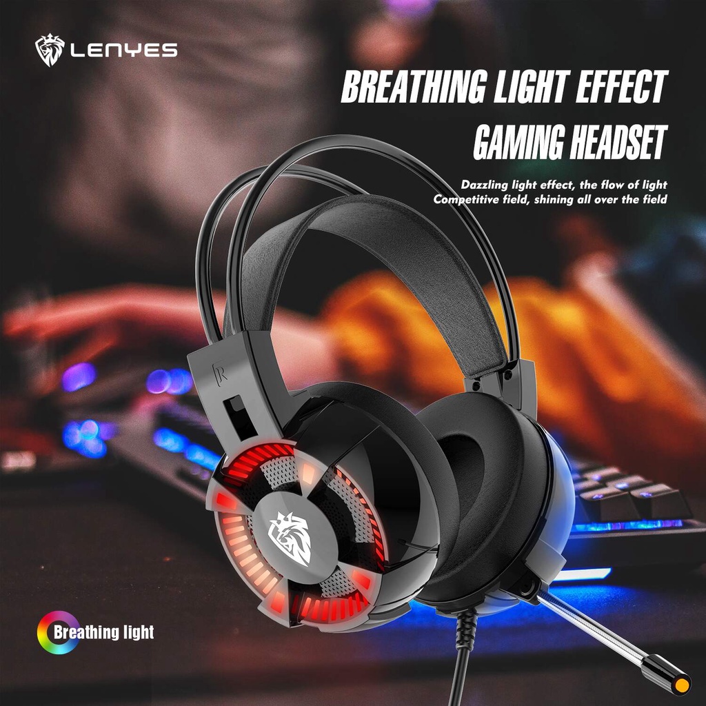 LENYES GH53 Headphone GAMING Pro Breathing Light HIFI SOUND stereo headset bando microphone original