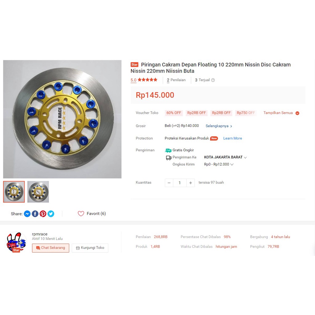 Piringan Cakram Depan Floating 10 220mm Nissin Disc Cakram Nissin 220mm Niissin Buta