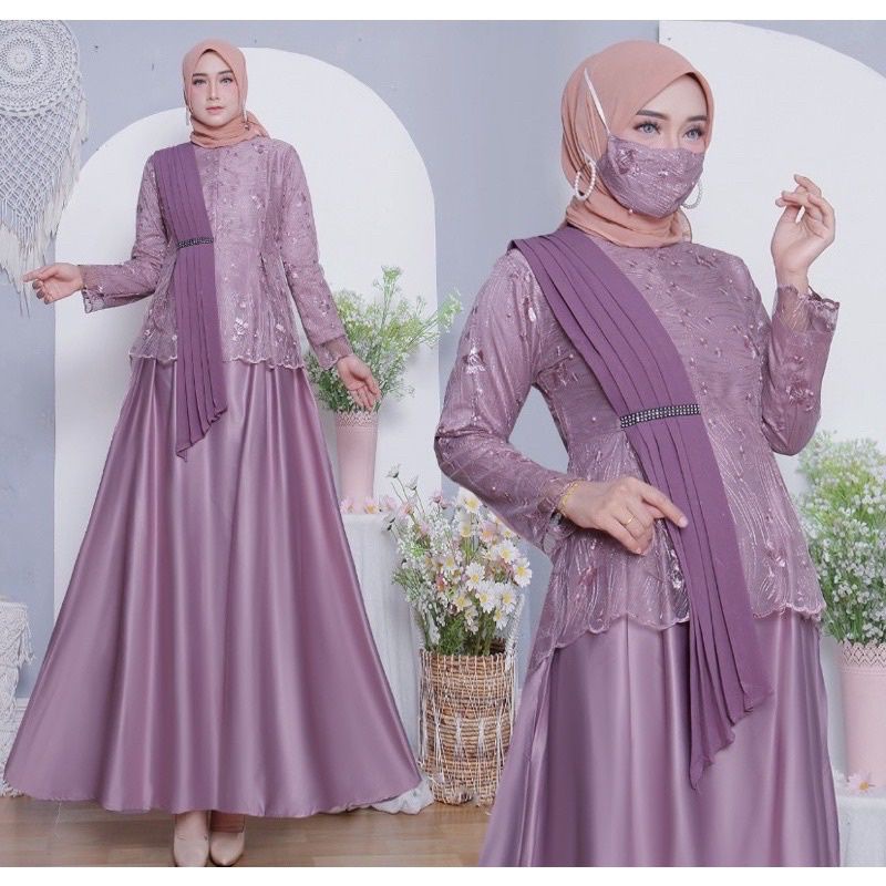 GAMIS AURORA TILE MIX SATIN / DRESS AURORA SATIN / GAMIS AURORA SELENDANG / GAMIS TILE SELENDANG / G