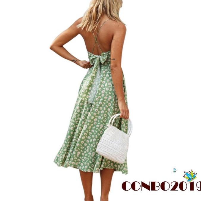 Long Dress Maxi Wanita Boho Motif Bunga Untuk Pesta Malam / Pantai Dp6989