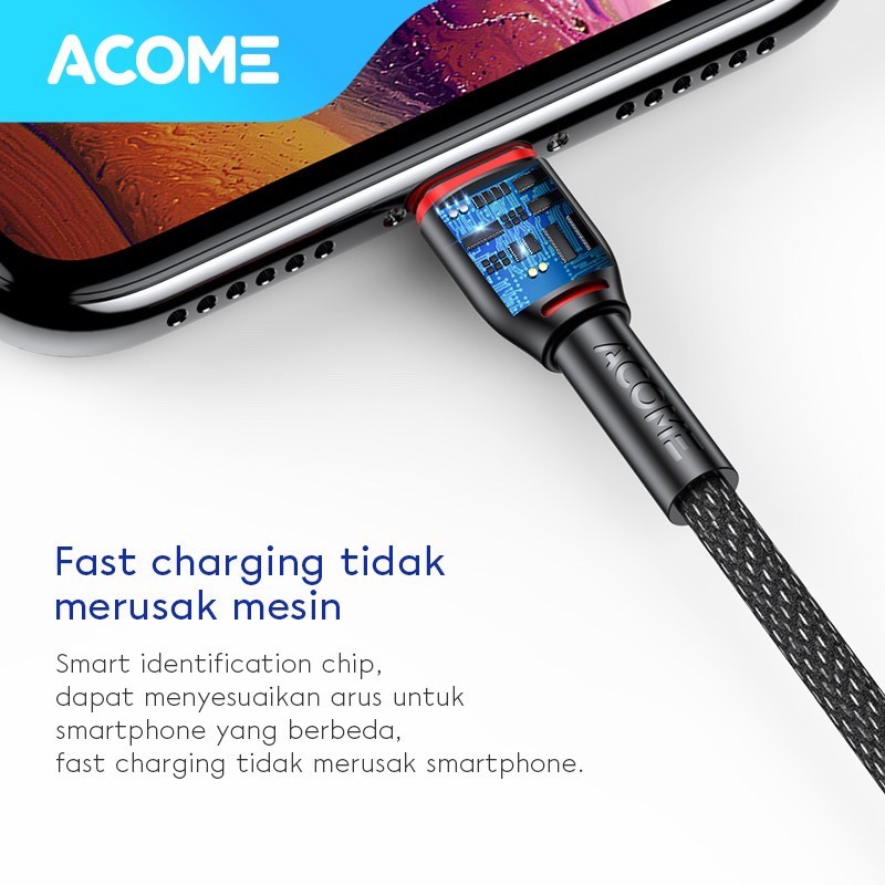 ACOME Kabel Data iPhone 100cm AiC Fast Charging Garansi Resmi 1 Thn original Cable ASL-010