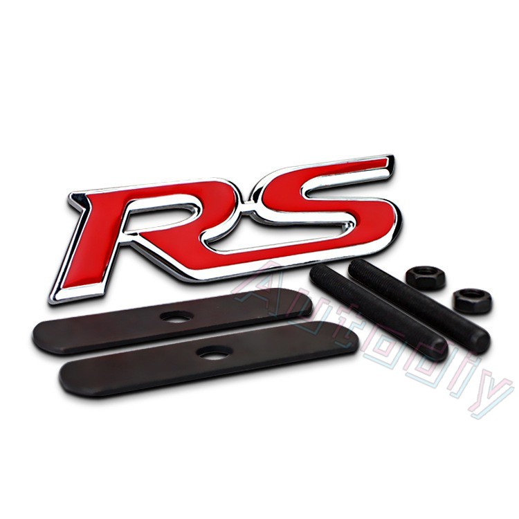 Emblem Logo RS FIT JAZZ GK5 Civic Red Metal RS Logo Front Grille RS Emblem Logo HONDA With Screw Set (9 * 2.5cm) Metal Steel