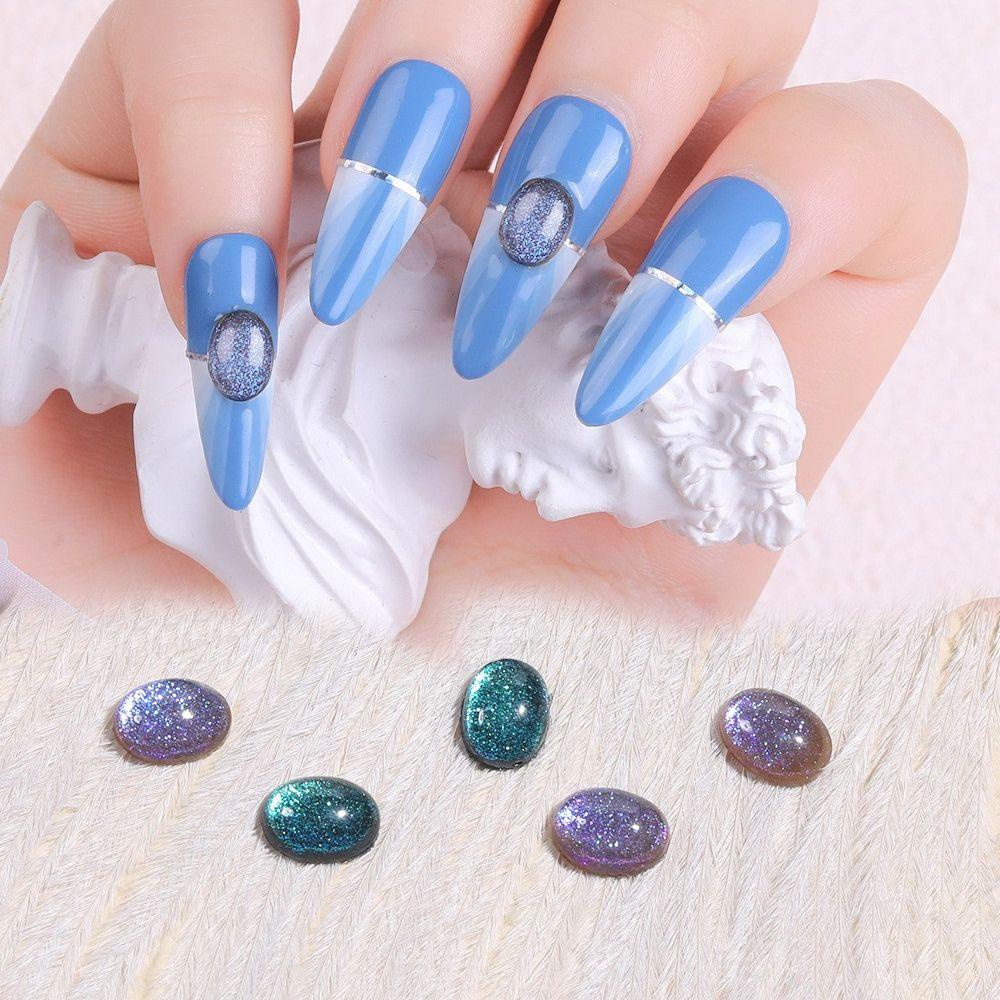 AUGUSTINA Agustin 3D Pesona Kuku Oval Mata Kucing DIY Bahan Kecantikan Kuku Datar Bawah Bor Perlengkapan Kuku Manicure Jewelry