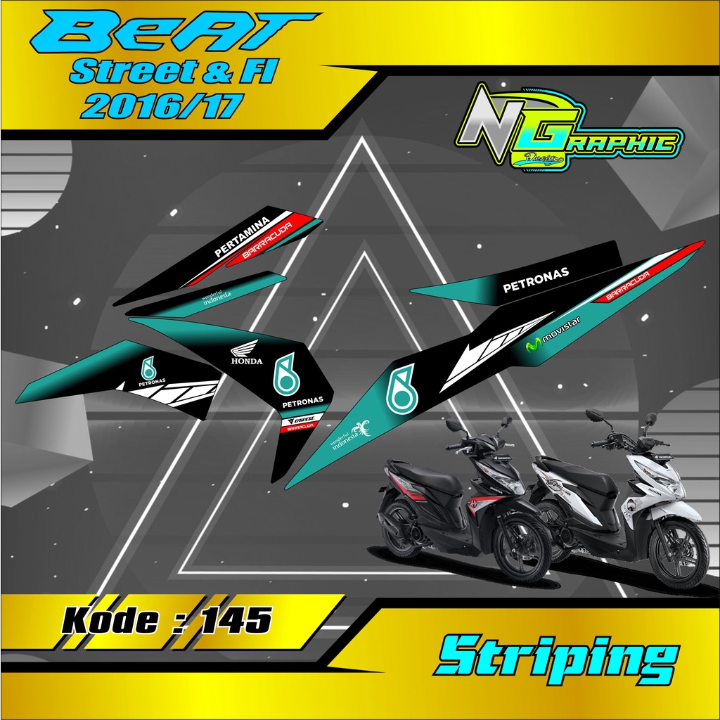 Stiker Motor Beat Street / Beat Fi Esp / Beat Iss / Beat Fi 2016 - Sticker Striping PETRONAS RACING