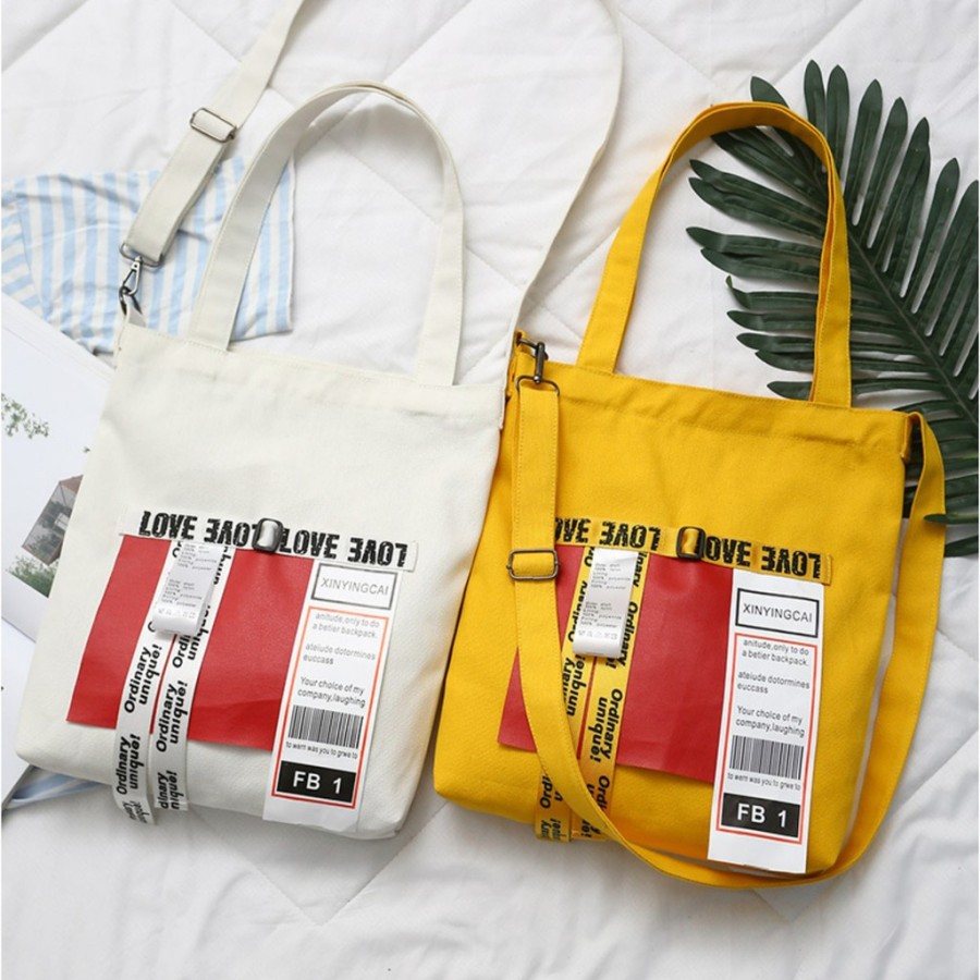 TC-107 tas canvas wanita tote bag selempang besar sekolah kampus