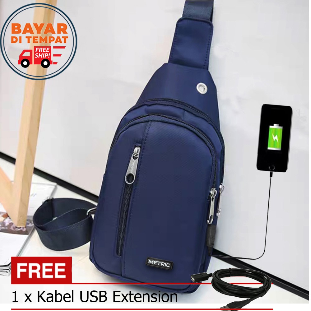 SHOPEE 7.7 BOMBASTIS SALE!! Tas Pria Tas SlingBag Pria USB Charger Impor 88C011 Bahan Nilon Waterproof + Kabel USB