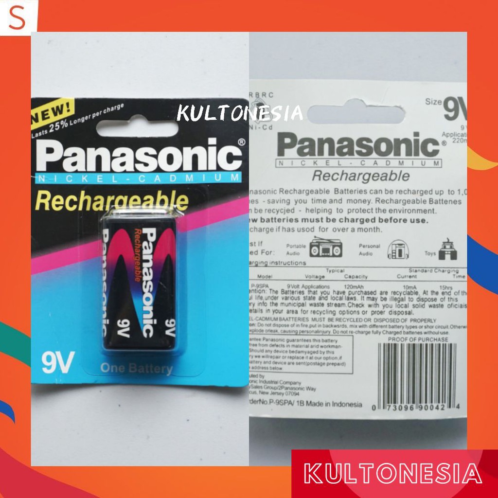 Baterai 9V Cas Panasonic Batre 9V Recharger Panasonic 220mAh