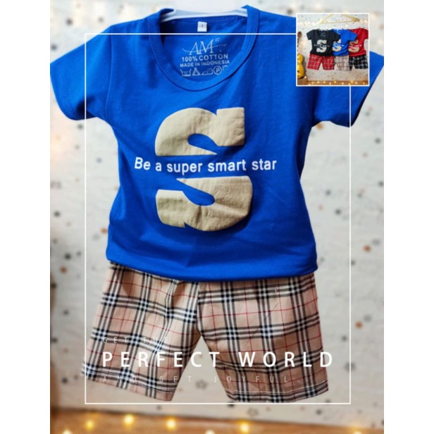 Setelan anak laki-laki &quot; BE SMART&quot; Size 1-5th bahan Ducati Katun Spandek Premium