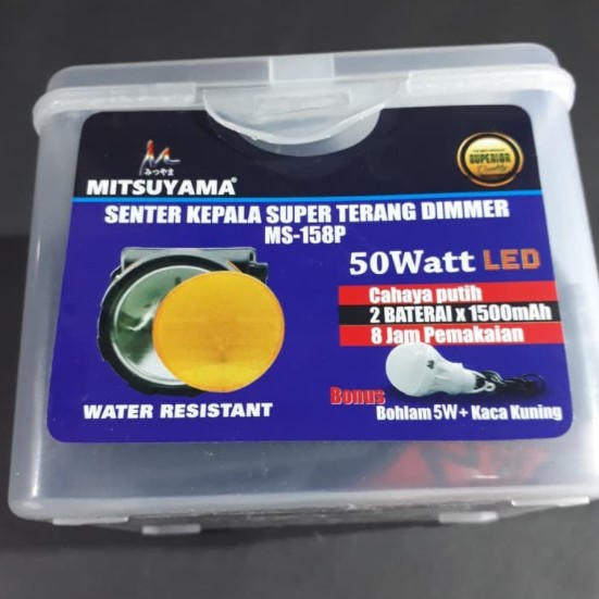 Senter Kepala Mitsuyama MS-158P 50 Watt Dimmer Headlamp Charger Gratis Bohlam dan Reflektor Kabut