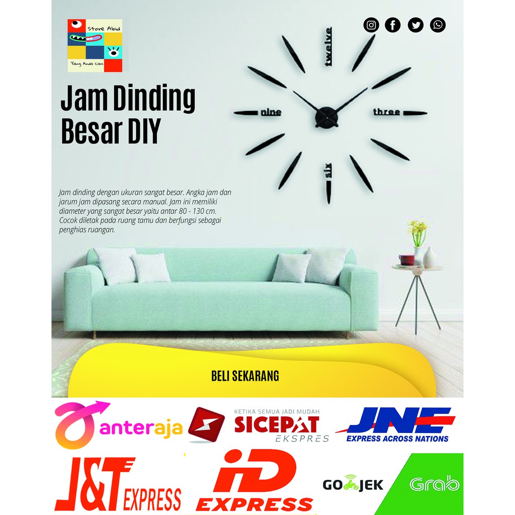 Jam Dinding DIY 3D Giant Tempel Tembok Besar Angka Hiasan Jumbo Raksasa Untuk Ruang Tamu/Kamar