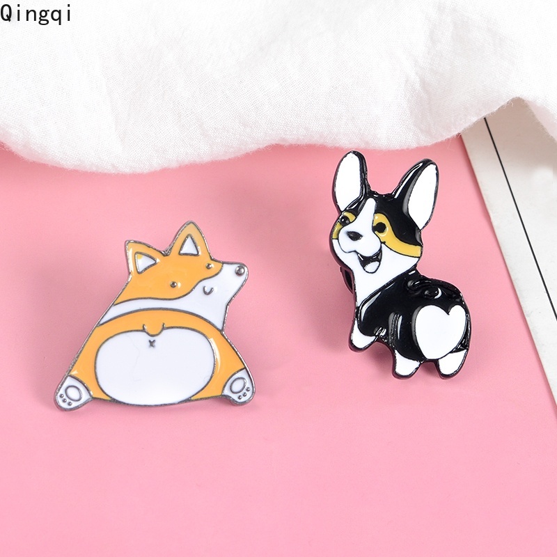 Bros Pin Enamel Bentuk Pantat Anjing Corgi / Bulldog / Hati Untuk Hadiah