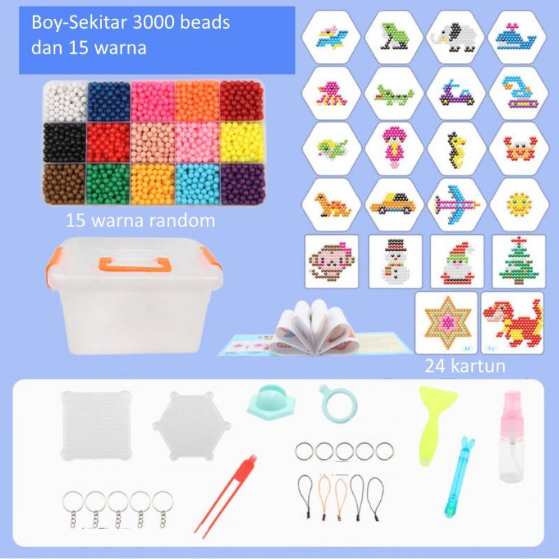 3000 Pcs DIY Magic Spray Aqua Beads / Mainan Anak Aquabeads Aquabead