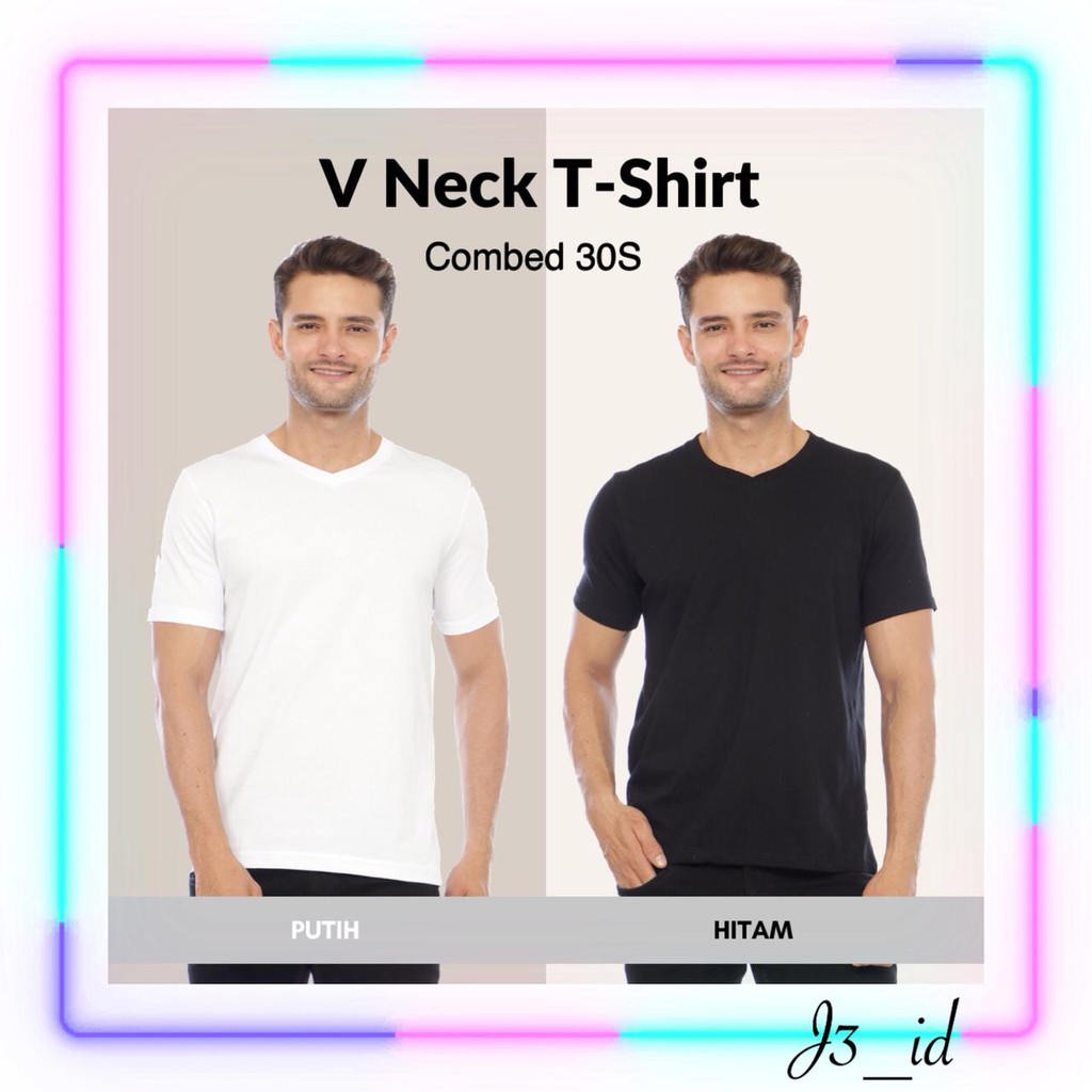 KAOS POLOS V NECK PRIA DAN WANITA SOFT COTTON BAJU HITAM PUTIH V-NECK LENGAN PENDEK TSHIRT