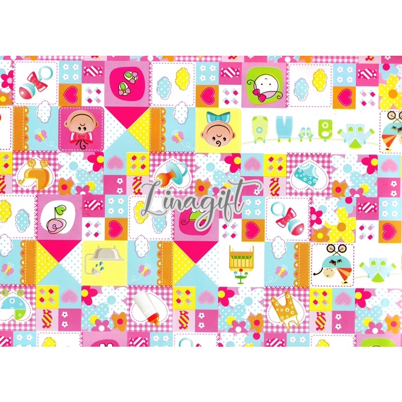 ( 5 Lembar ) SR BABY KERTAS KADO GLOSY - GIFT WRAP PAPER NEWBORN LAHIRAN GIRL BOY RAINBOW VINTAGE CLASSIC