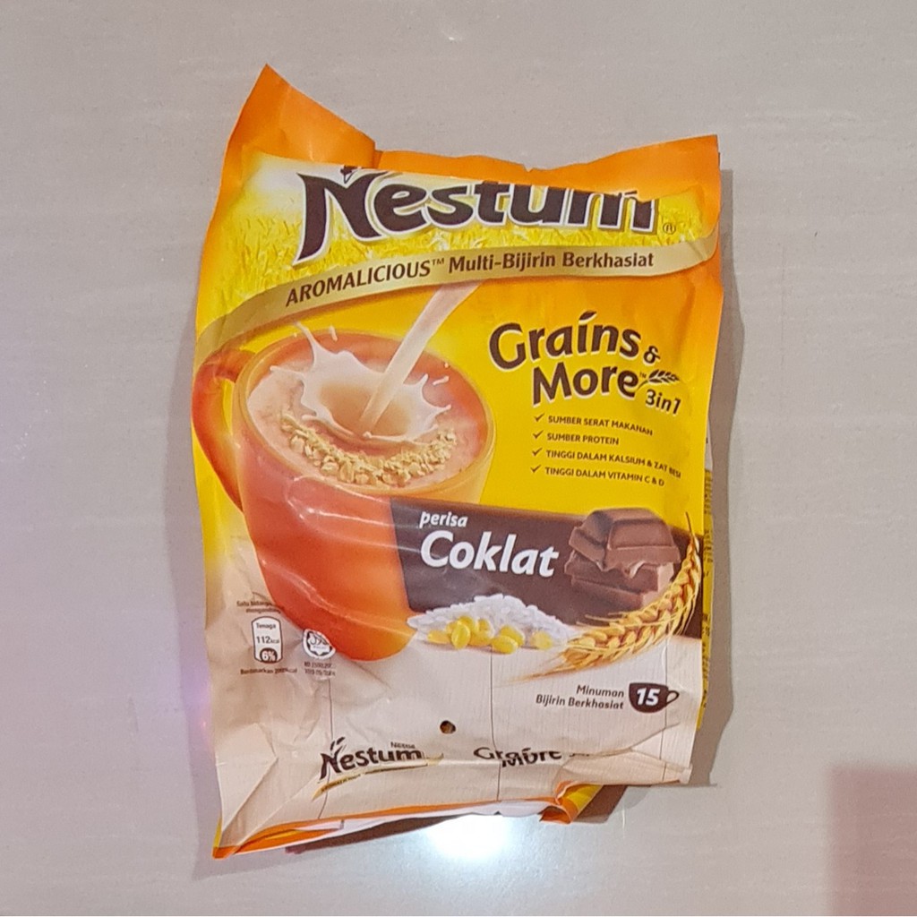 Nestle Nestum Grains &amp; More 3 in1 Rasa Coklat / Chocolate Multi Bijirin Berkhasiat 15 x 30 Gram