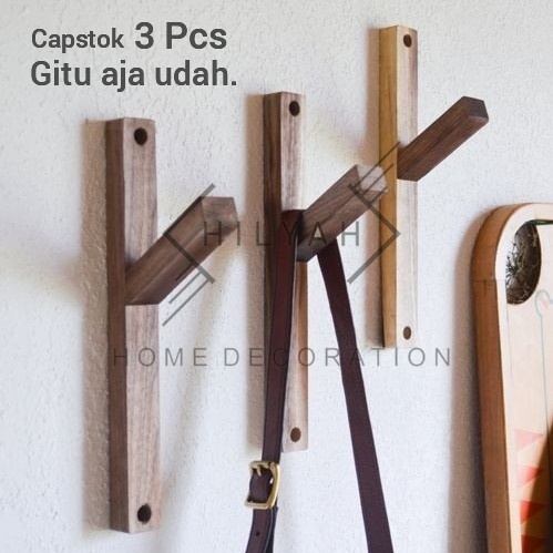 kapstok kayu jati belanda dekorasi dinding - Cokelat