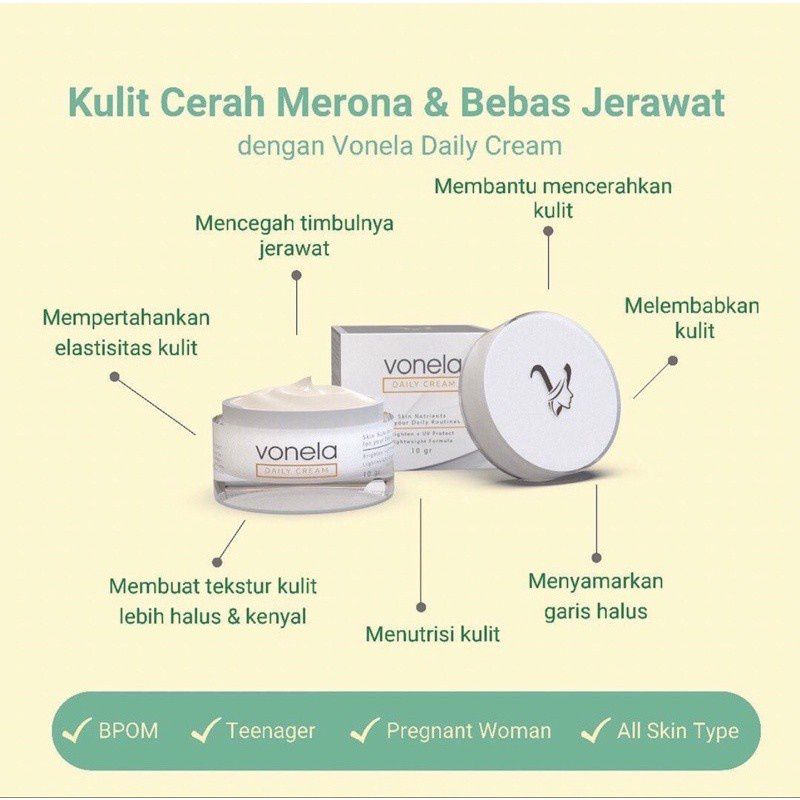 Daily day cream vonela brightening skincare pansaka pemutih bpom aman busui bumil pelembab wajah