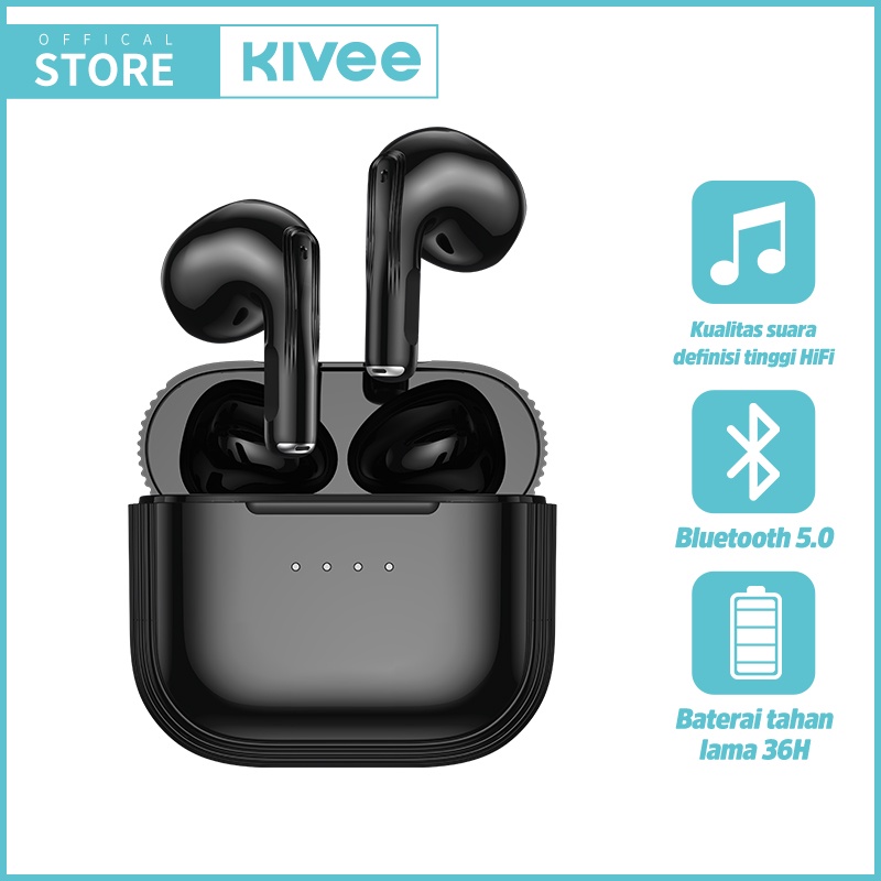 KIVEE TWS Earphone Bluetooth 5.0 Noise Cancellation Headset Gaming & Music In Ear-mni black（High end）
