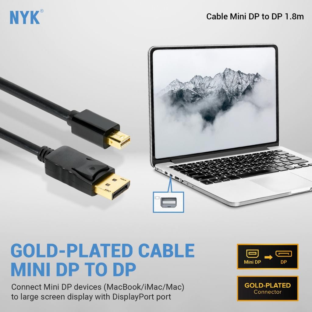 NYK Kabel Mini Display Port to Display Port 1.8m - Gold Plate 4K