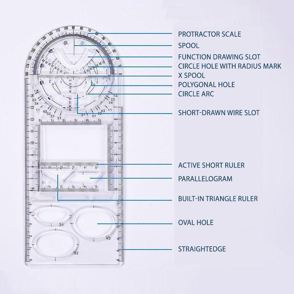 Pineapple Multifunction Geometric Ruler Junior Arsitek Supply Rotatable Penggaris Gambar Kantor Sekolah