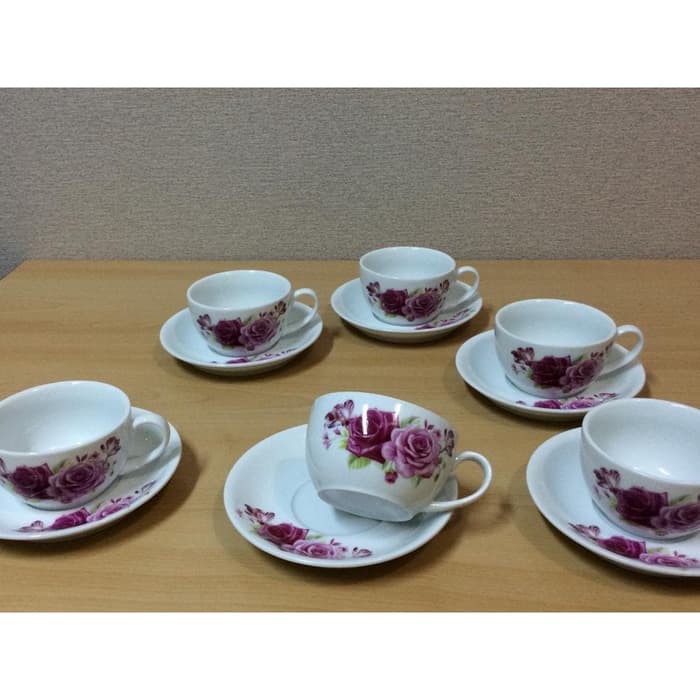 PROMO 1 SET CANGKIR KERAMIK SHABBY BUNGA PINK/GELAS/PARCEL CANGKIR