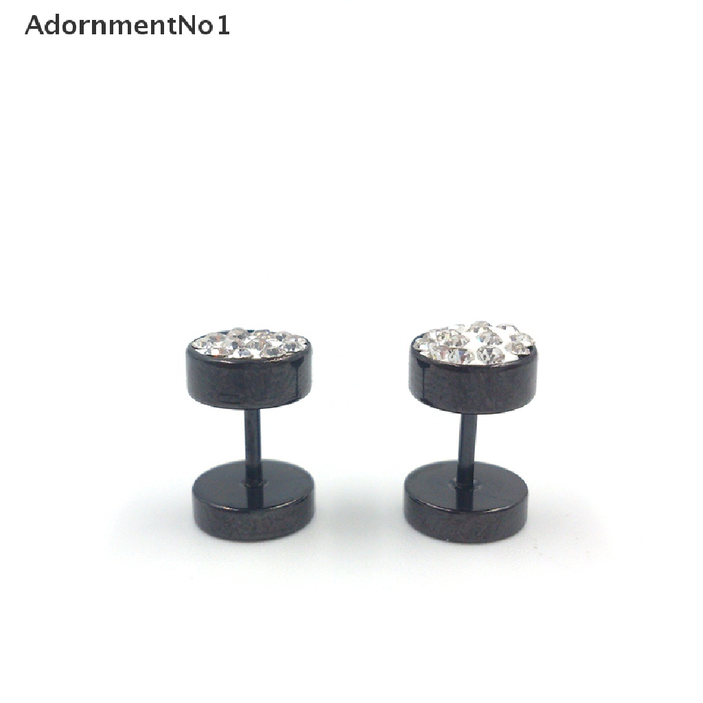 (AdornmentNo1) 1 Pasang Anting Tusuk Barbel Gaya Punk Bahan Stainless Steel Warna Hitam / Silver Untuk Pria