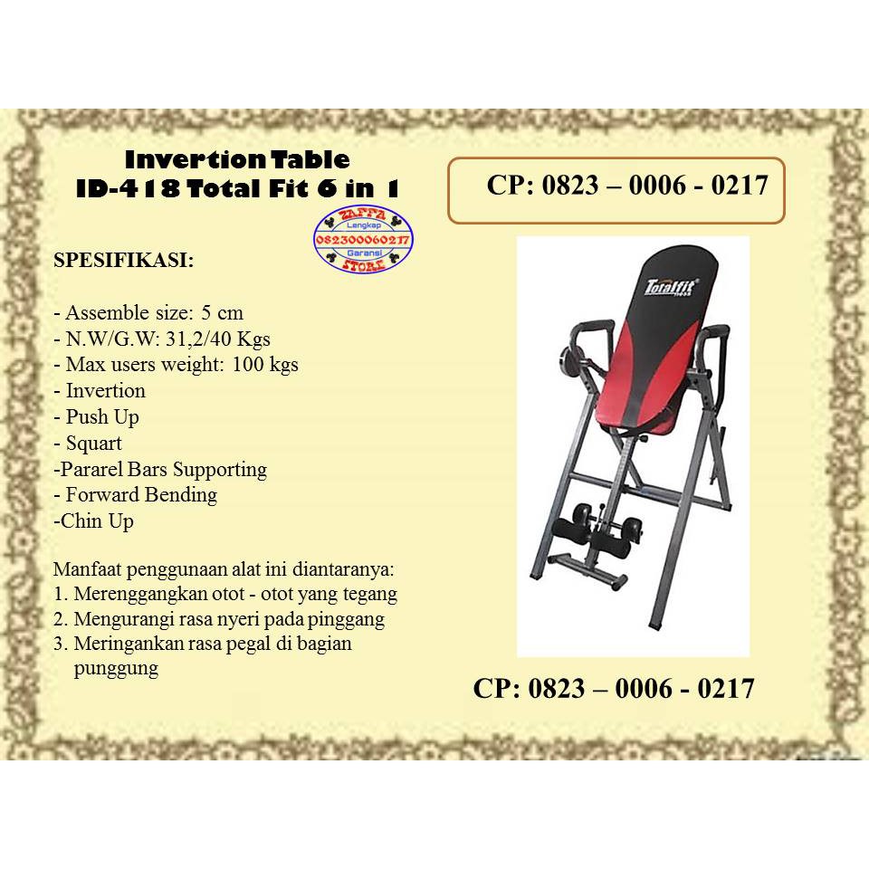 Alat Peninggi Badan/alat fitnes/Invertion Table Total Fit 6 in 1/Hang Up/alat olahraga/fitnes &amp; gym