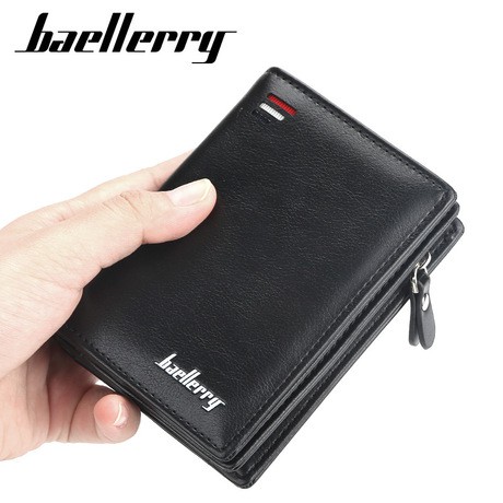 DOMPET PRIA LIPAT BAELLERRY IMPORT VIRGIL WA058B5 KULIT HITAM KECIL BERDIRI PENDEK ORI MURAH ASLI