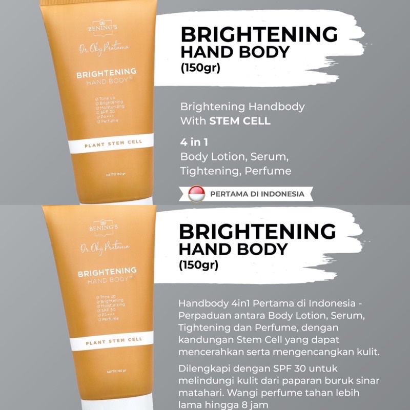 Bening's BRIGHTENING HANDBODY GOLD | LOTION PENCERAH BY Dr oky pratama