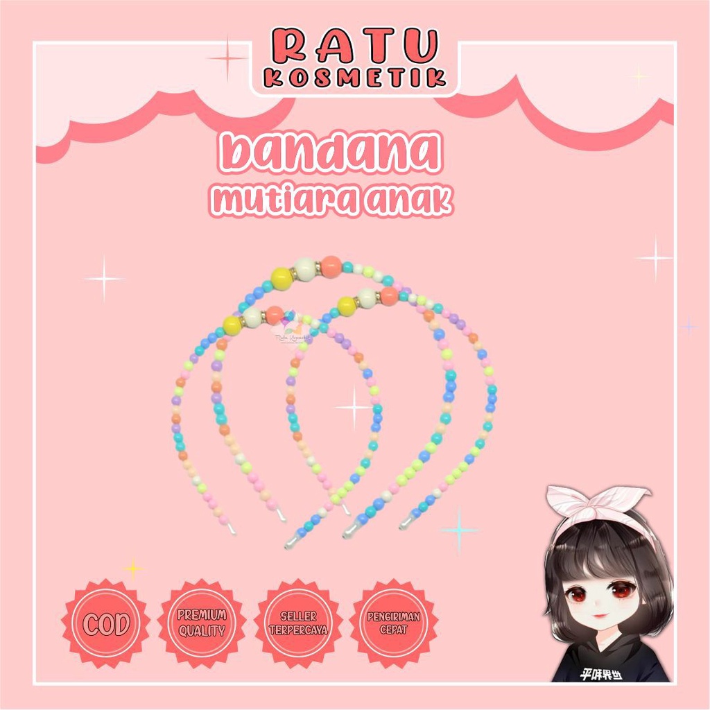 ❤ RATU ❤ Bando Mutiara Bunga | Bandana Scrunchie Kerut | Hitam Polos Wanita Korea Viral