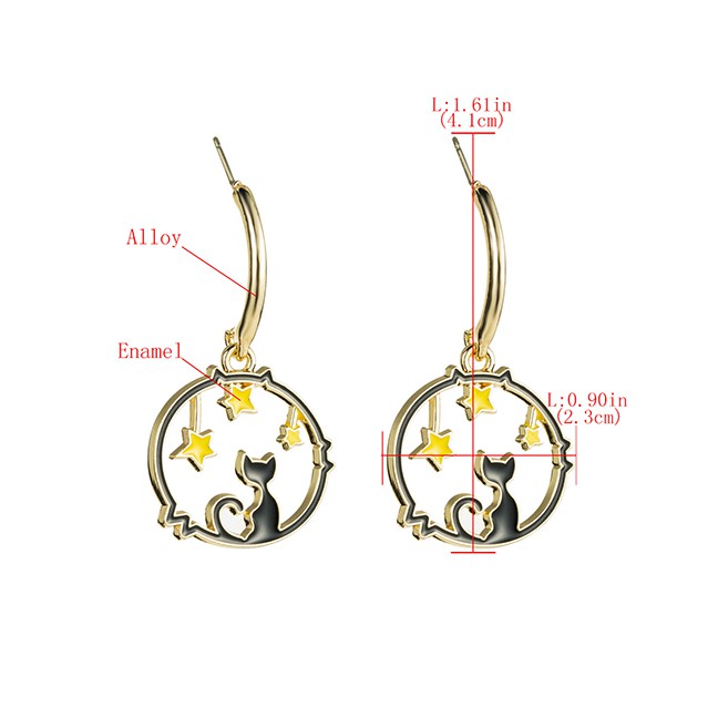 LRC Anting Tusuk Fashion White S925 Silver Needle Alloy Drop Oil Circle Stars Kitten Earrings D10397