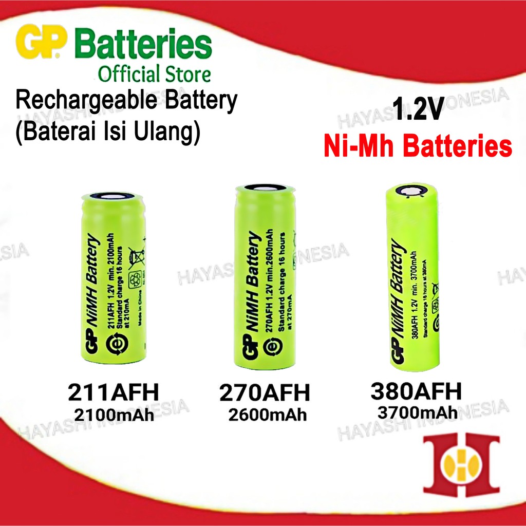 Battery Batre Baterai GP NiMH 211AFH 270AFH 380AFH 1.2V Rechargeable