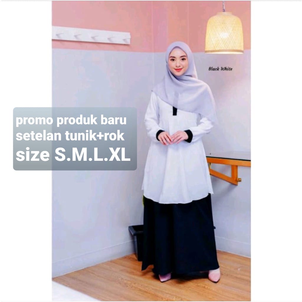 BAJU KERJA SETELAN HITAM PUTIH PDH ( TUNIK + ROK )