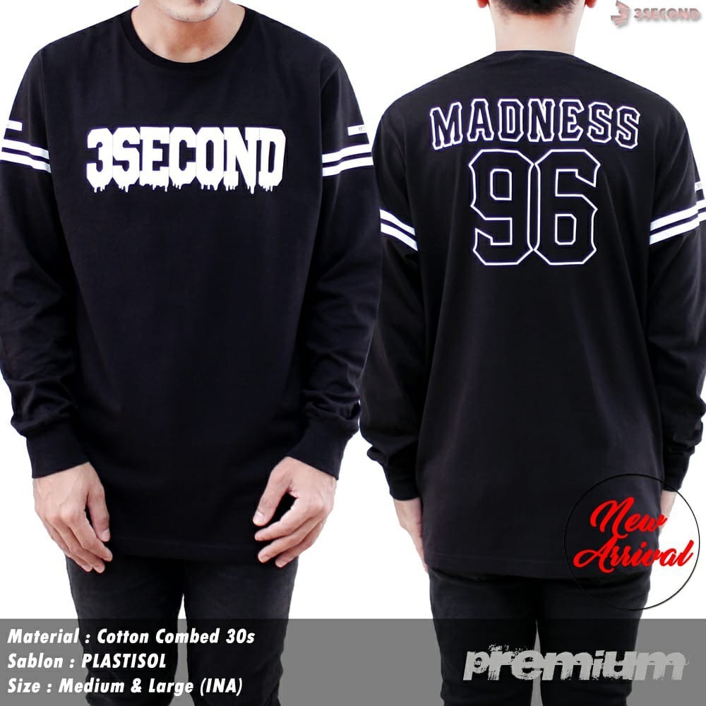Kaos Pria Lengan Panjang Longsleeve 3Second Black ID 347 RSCH Kaos Distro Tangan Panjang byk Model