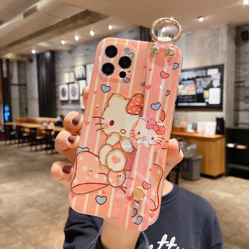 Hello Kitty case iPhone 12 pro mx 11 pro max X/Xs max XR 7/8/se2020 7plus/8plus 6/6s plus wrist strap soft shell casing iphone