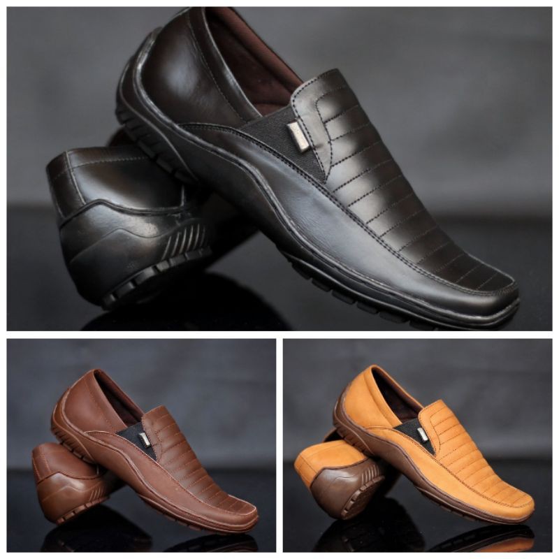 FULL LEATHER CEVANY CORZA Sepatu Slip On Santai Nyaman Trendy Gaya Nongkrong Casual Fashion Pria Slop CH