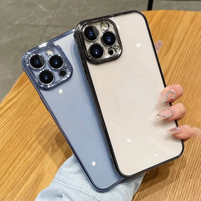 IPHONE Casing Ponsel Lembut Bening Plating Persegi Mewah Untuk Iphone14 13 Pro Max12 11 Pro XS Max XR X Max7 8 Plus SE 2 Shockproof Silicone Cover