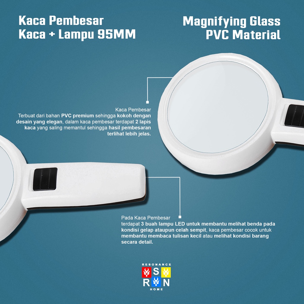 Kaca Pembesar Dengan 3 Lampu LED / Magnifier Glass 95MM Resonance Home