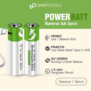 Baterai Cas Isi Ulang 2pcs Smartoools AA 1.5V Type-C USB Rechargeable Lithium Battery Charge
