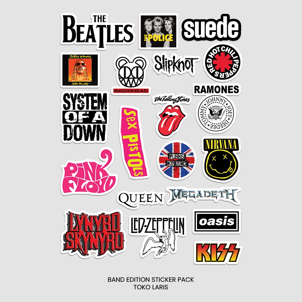 Sticker Pack 20 PCS Tema Band Untuk Laptop, Tumblr, Helm, Case | Sticker Laptop, Sticker Tumblr