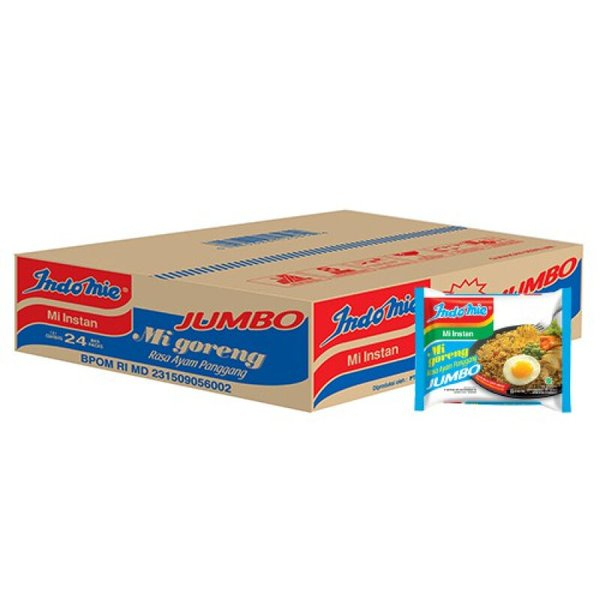 

NOODLES/MIE INSTANT INDOMIE GORENG JUMBO RASA AYAM PANGGANG KEMASAN DUS ISI 24 PCS