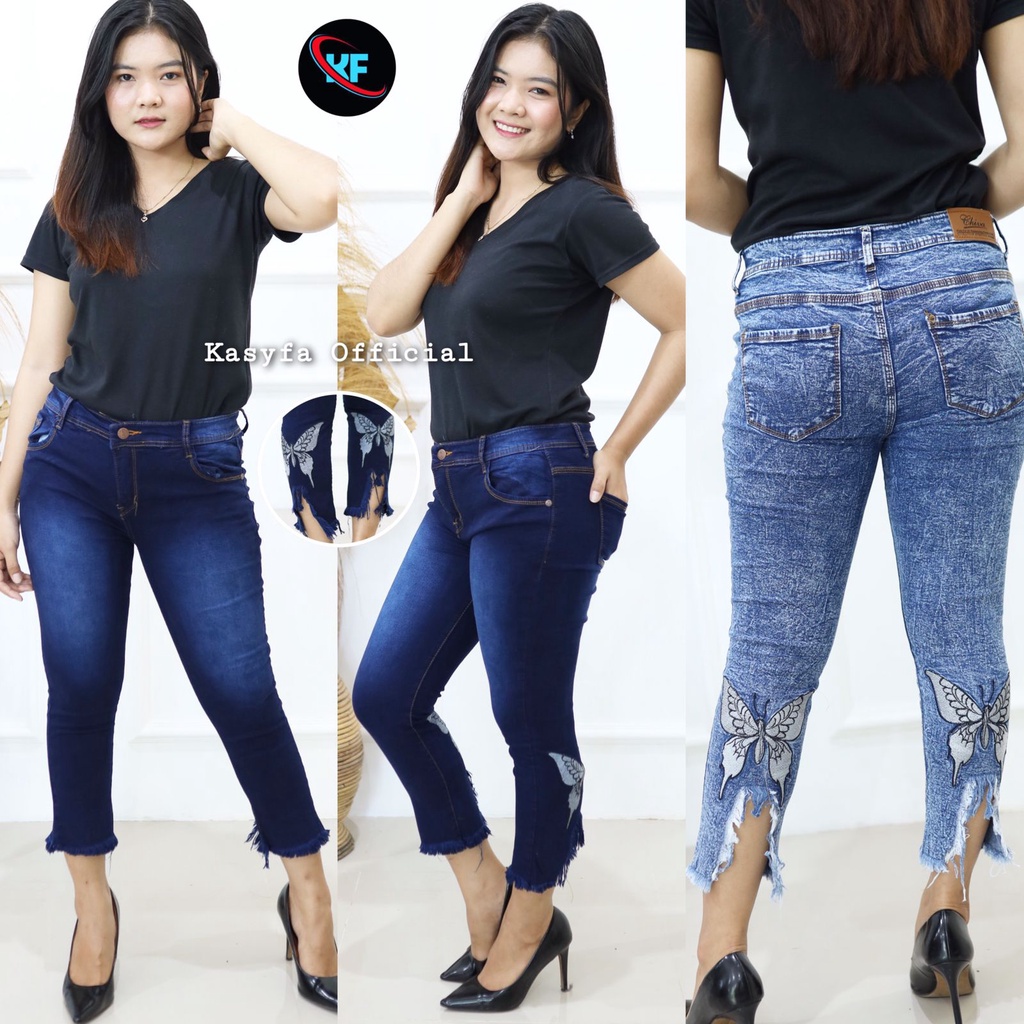 SELBY CELANA JEANS WANITA BORDIR KUPU BACK RIBBON